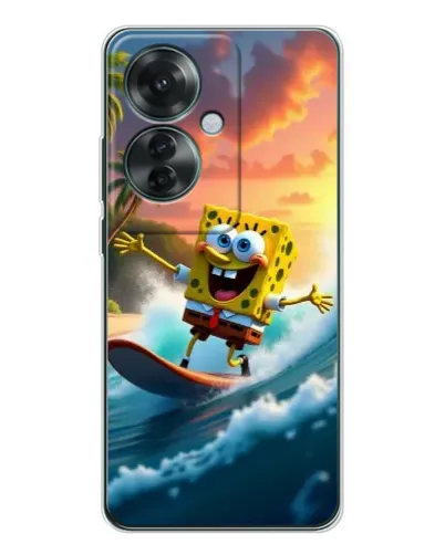 Чехол для OPPO Reno 11F с картинкой «Губка Боб серфингист»