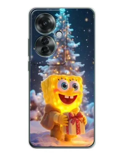 Чехол для OPPO Reno 11F с картинкой «Рождественский Спанч Боб»