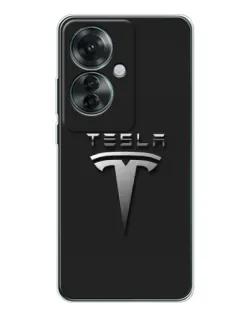 Чехол для OPPO Reno 11F с картинкой «Стальной логотип Tesla»