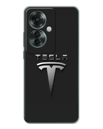 Чехол для OPPO Reno 11F с картинкой «Стальной логотип Tesla»