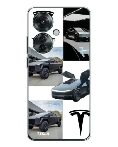 Чехол для OPPO Reno 11F с картинкой «Коллаж Cybertruck Tesla»