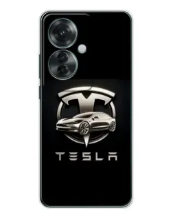 Чехол для OPPO Reno 11F с картинкой «Tesla — серебристое авто»