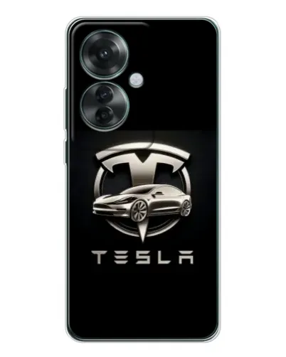 Чехол для OPPO Reno 11F с картинкой «Tesla — серебристое авто»