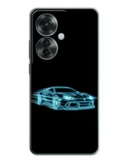 Чехол для OPPO Reno 11F с картинкой «Неоновый контур Lamborghini»