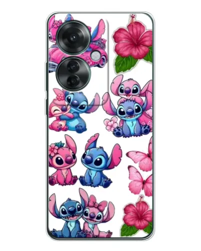 Чехол для OPPO Reno 11F с картинкой «Стикеры Stitch и Angel»