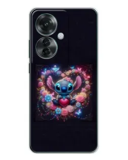 Чехол для OPPO Reno 11F с картинкой «Stitch в цветах»
