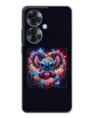Чехол для OPPO Reno 11F с картинкой «Stitch в цветах»