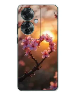 Чохол для OPPO Reno 11F з картинкою «Рожевий цвіт  сердечко на тлі заходу»
