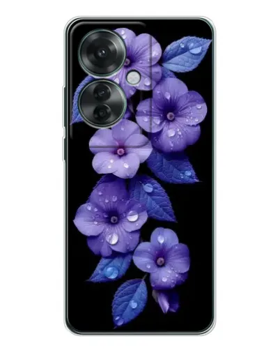 Чехол для OPPO Reno 11F с картинкой «Фиолетовые цветы с росою»