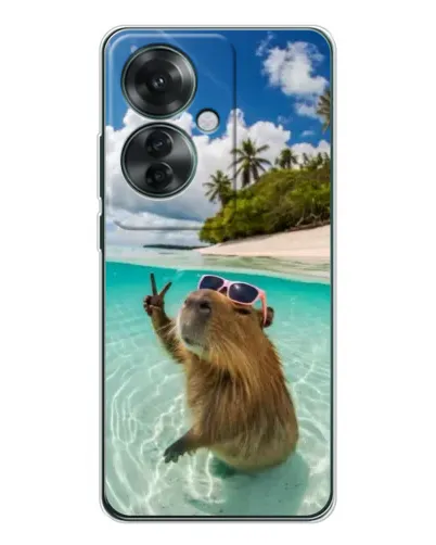 Чехол для OPPO Reno 11F с картинкой «Капибара на море»