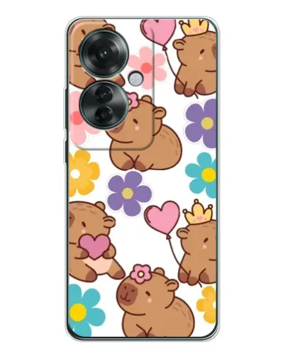 Чехол для OPPO Reno 11F с картинкой «Цветочный паттерн капибар»