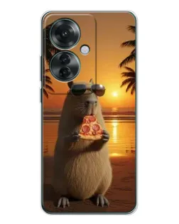 Чехол для OPPO Reno 11F с картинкой «Капибара с пиццей»