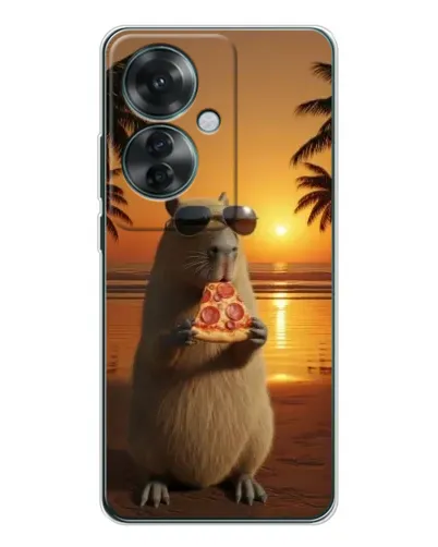 Чехол для OPPO Reno 11F с картинкой «Капибара с пиццей»