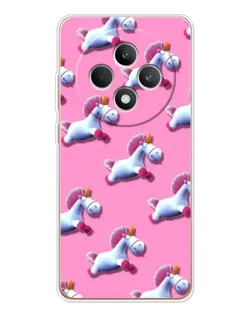 Чехол для OPPO Reno 12 F с картинкой «Единороги на розовом»