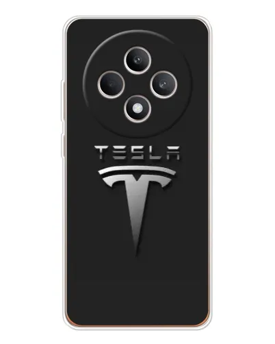 Чехол для OPPO Reno 12 F с картинкой «Стальной логотип Tesla»