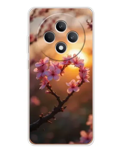 Чехол для OPPO Reno 12 F с картинкой «Розовый цвет сердце на фоне заката»