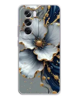 Чехол для OPPO Reno 12 Pro с картинкой «Белый цветок и золотой флюид»