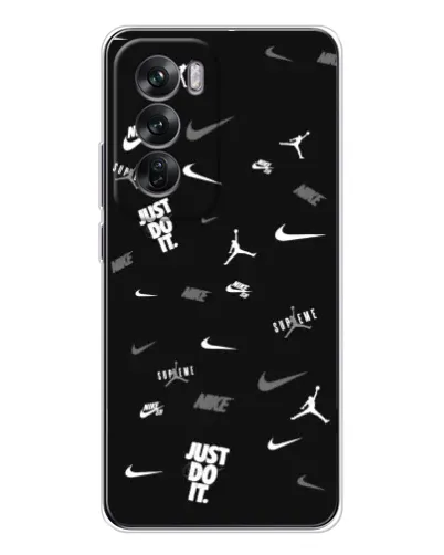 Чехол для OPPO Reno 12 с картинкой «Nike Black Pattern»