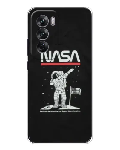 Чехол для OPPO Reno 12 с картинкой «NASA — шагаем по Луне»