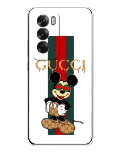 Чехол для OPPO Reno 12 с картинкой «Микки Маус Gucci — полосы»