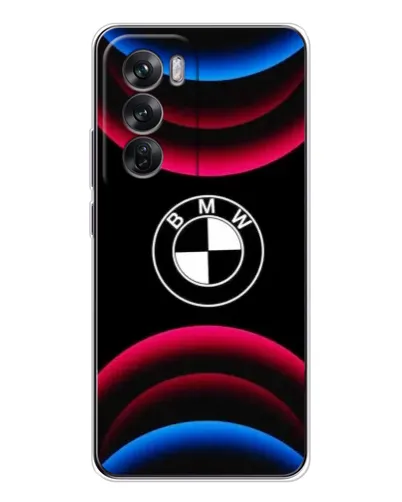 Чехол для OPPO Reno 12 с картинкой «Логотип BMW и неоновые дуги»