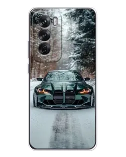Чехол для OPPO Reno 12 с картинкой «BMW в зимнем лесу»