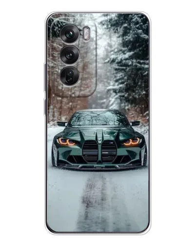 Чехол для OPPO Reno 12 с картинкой «BMW в зимнем лесу»
