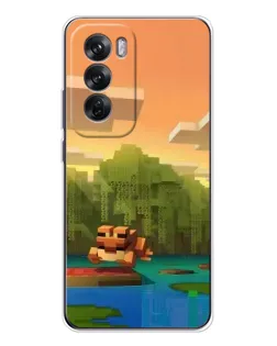 Чохол для OPPO Reno 12 з картинкою «Майнкрафт захід сонця»