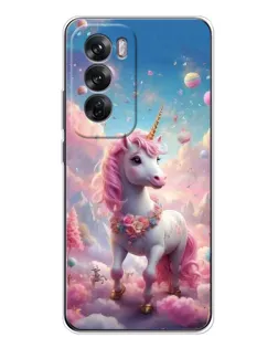 Чехол для OPPO Reno 12 с картинкой «Единорог среди облаков»