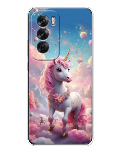 Чехол для OPPO Reno 12 с картинкой «Единорог среди облаков»