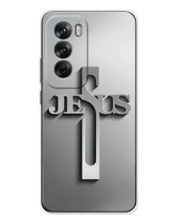 Чохол для OPPO Reno 12 з картинкою «Металевий хрест Jesus»