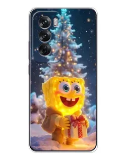 Чехол для OPPO Reno 12 с картинкой «Рождественский Спанч Боб»