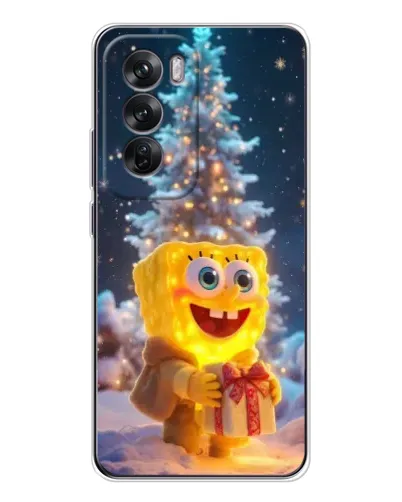 Чехол для OPPO Reno 12 с картинкой «Рождественский Спанч Боб»