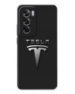 Чохол для OPPO Reno 12 з картинкою «Сталевий логотип Tesla»