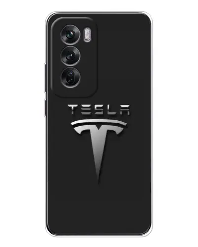 Чохол для OPPO Reno 12 з картинкою «Сталевий логотип Tesla»