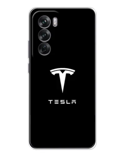 Чохол для OPPO Reno 12 з картинкою «Tesla White Logo»