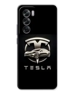 Чохол для OPPO Reno 12 з картинкою «Tesla — срібне авто»