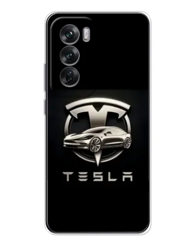 Чохол для OPPO Reno 12 з картинкою «Tesla — срібне авто»