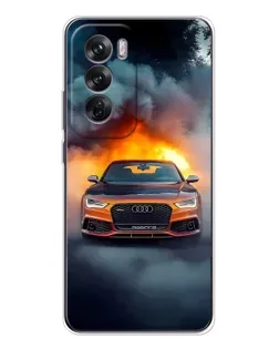 Чехол для OPPO Reno 12 с картинкой «Audi в огненном дыму»