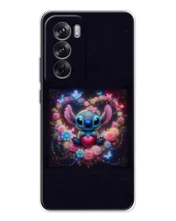 Чехол для OPPO Reno 12 с картинкой «Stitch в цветах»