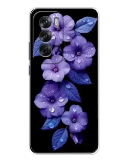 Чохол для OPPO Reno 12 з картинкою «Фіолетові квіти з росою»