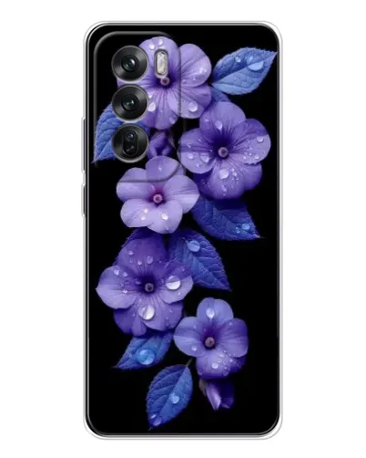 Чохол для OPPO Reno 12 з картинкою «Фіолетові квіти з росою»