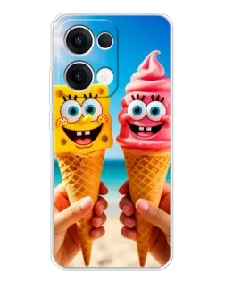 Чехол для OPPO Reno 13 5G с картинкой «Спанч Боб мороженое»