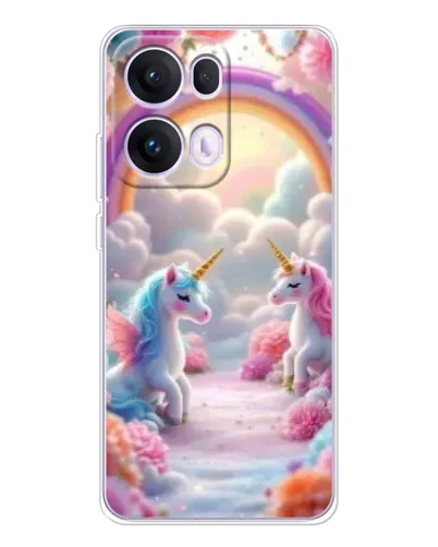 Чехол для OPPO Reno 13 Pro 5G с картинкой «Радуга и единороги»