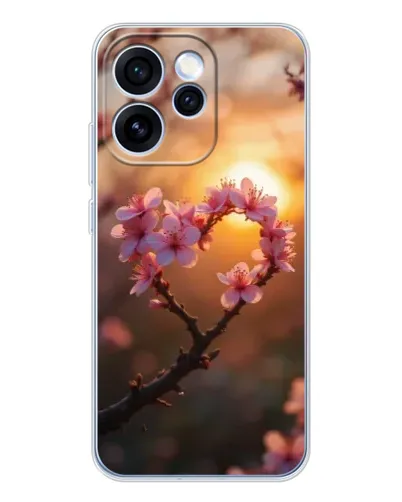 Чехол для OPPO Reno 15 Pro с картинкой «Розовый цвет сердце на фоне заката»