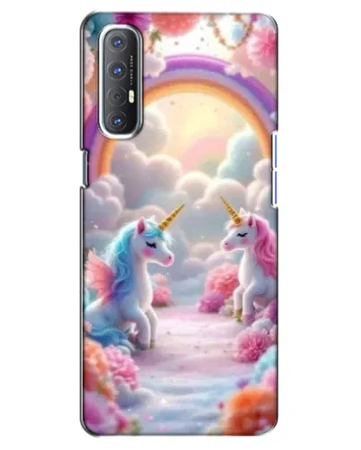 Чехол для OPPO Reno 3 Pro с картинкой «Радуга и единороги»