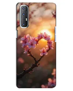 Чехол для OPPO Reno 3 Pro с картинкой «Розовый цвет сердце на фоне заката»
