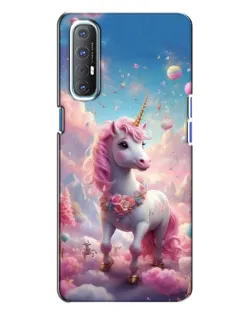 Чехол для OPPO Reno 3 с картинкой «Единорог среди облаков»