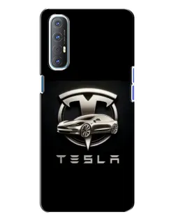 Чехол для OPPO Reno 3 с картинкой «Tesla — серебристое авто»
