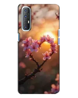Чохол для OPPO Reno 3 з картинкою «Рожевий цвіт  сердечко на тлі заходу»